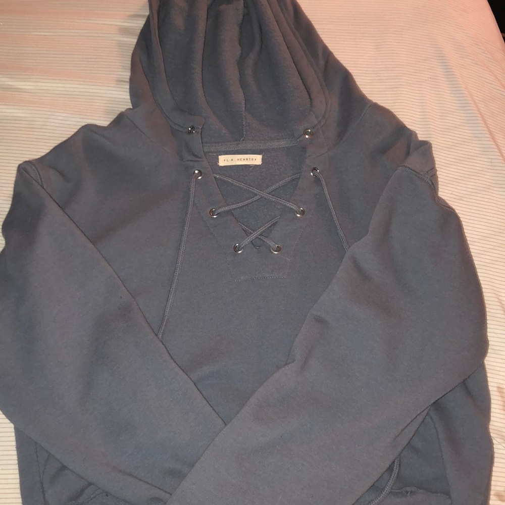 Gray Tie Front Cropped Sweatshirt